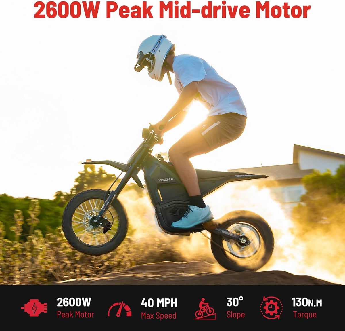 IN10 Electric Dirt Bike, 2600W 40MPH Electric-Motorcycle with 48V/23AH Battery Ebike, Full Hydraulic Brakes and Suspensions Mountain Off-Road E Dirt Bike, for Teens & Adults (Shadow Black)