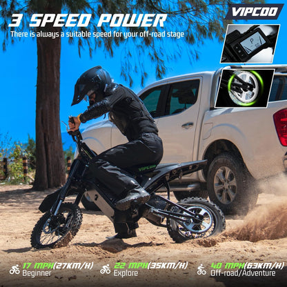 H3 Electric Dirt Bike for Teens and Adults, 3500W Electric Motorcycle, up to 40MPH / 45° Slope / 45 Miles Range, 14"/12" Fat Tire E Dirt Bike with Nitrogen Suspension Fit Age 13+