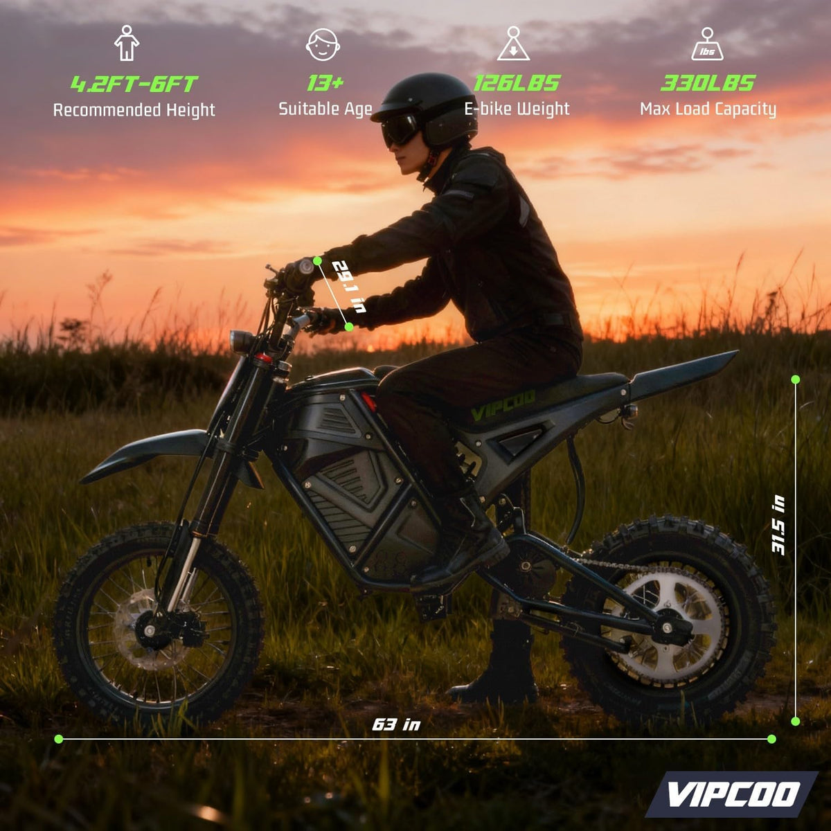 H3 Electric Dirt Bike for Teens and Adults, 3500W Electric Motorcycle, up to 40MPH / 45° Slope / 45 Miles Range, 14"/12" Fat Tire E Dirt Bike with Nitrogen Suspension Fit Age 13+